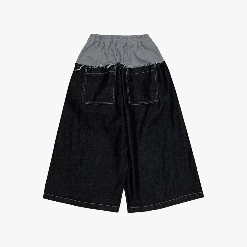 layered deconstructed denim capri shorts_black