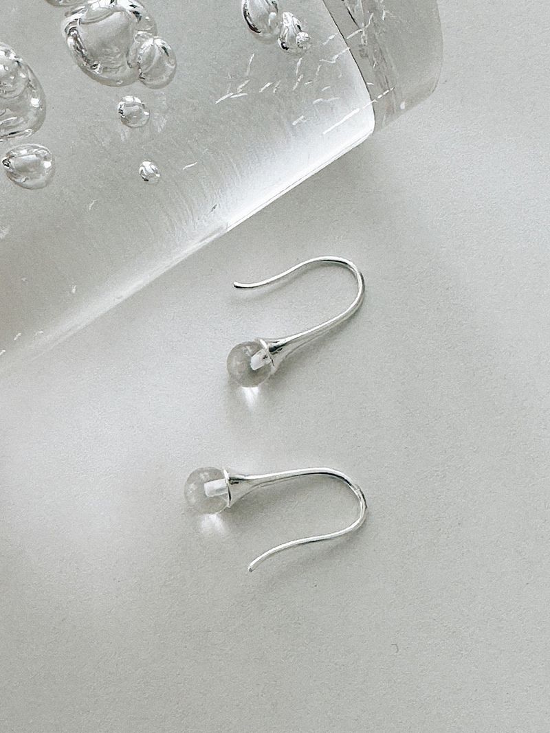 [Silver925] oar Gemstone Hook Earrings [Crystal]