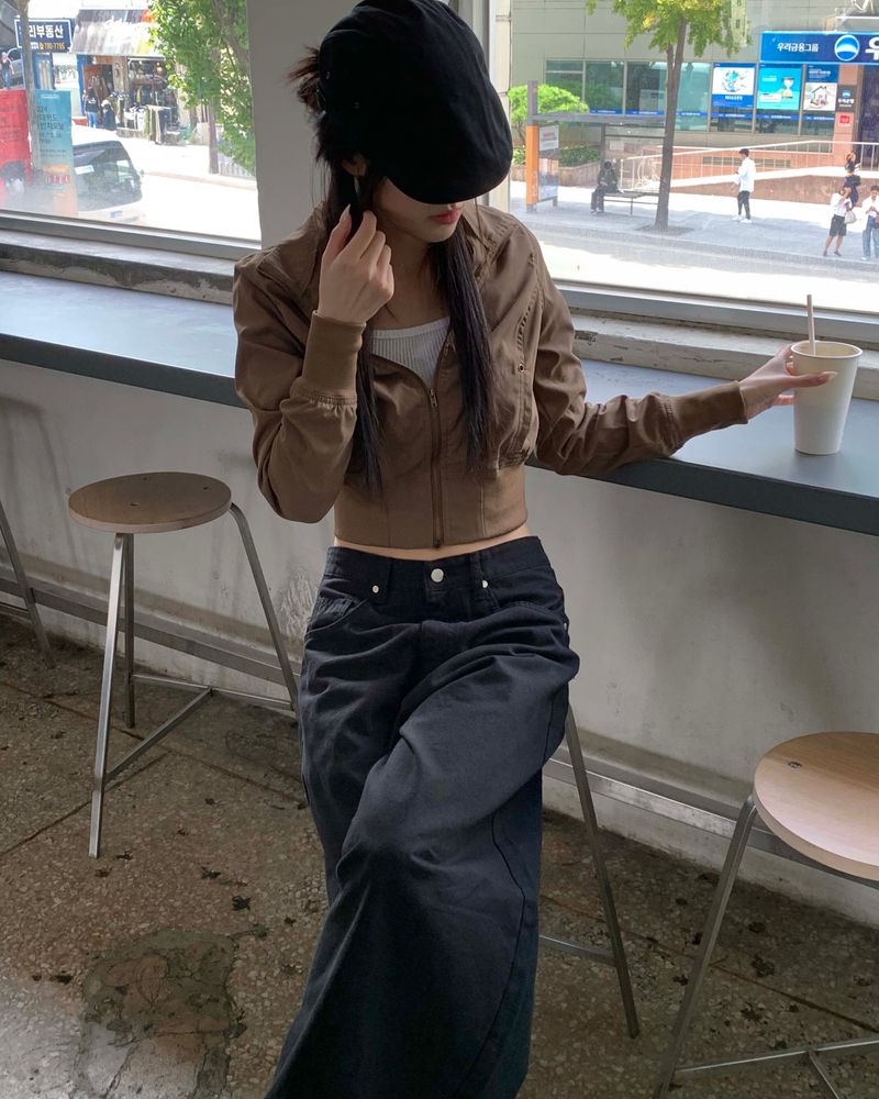 Brown slim zip up