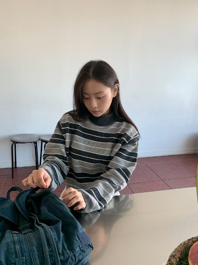 Hermot Half Neck Stripe Wool Knit