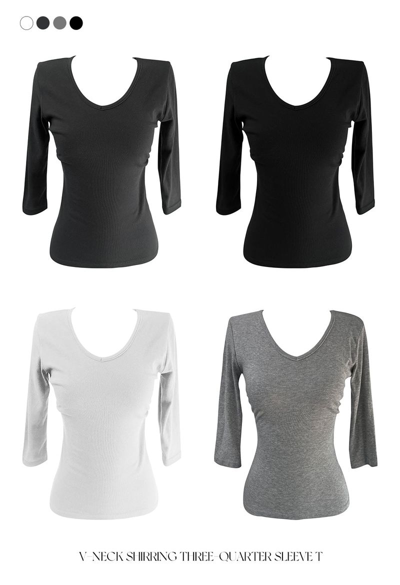 URBAN UNIQUE(アーバンユニーク)の「v-neck shirring three-quarter sleeve T (4color)(Tops)」