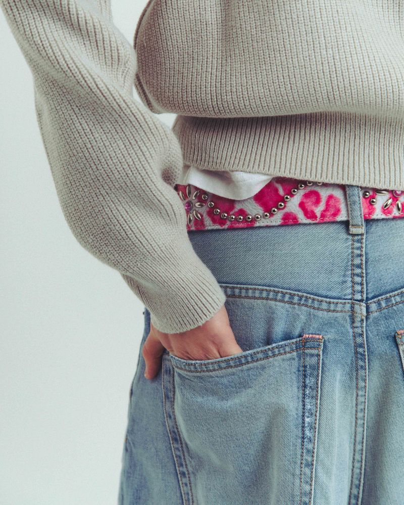 nsn leopard studs belt -pink-