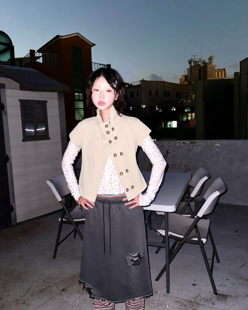 (3color) Damaged Jersey Skirt