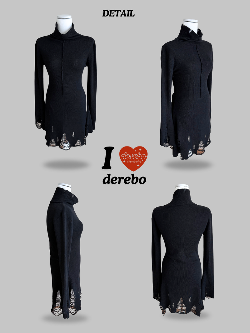 lip-mood black half-turtleneck dress