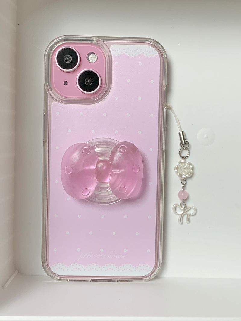 cute ribbon phone grip - pink (normal)
