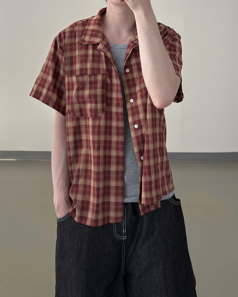 Rendro Square Check Half Shirt