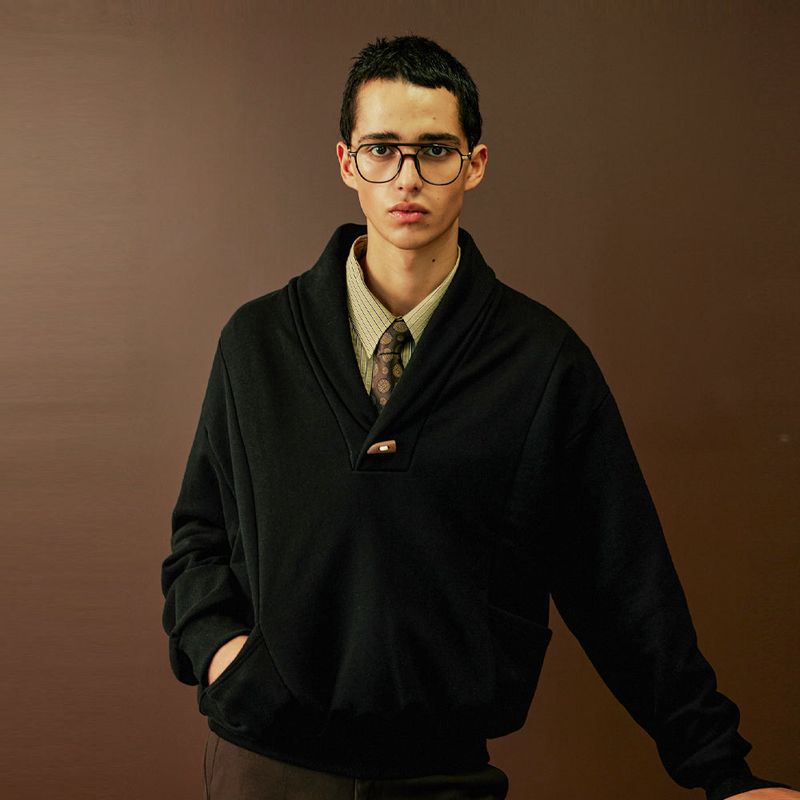 panel pocket shawl collar mtm black