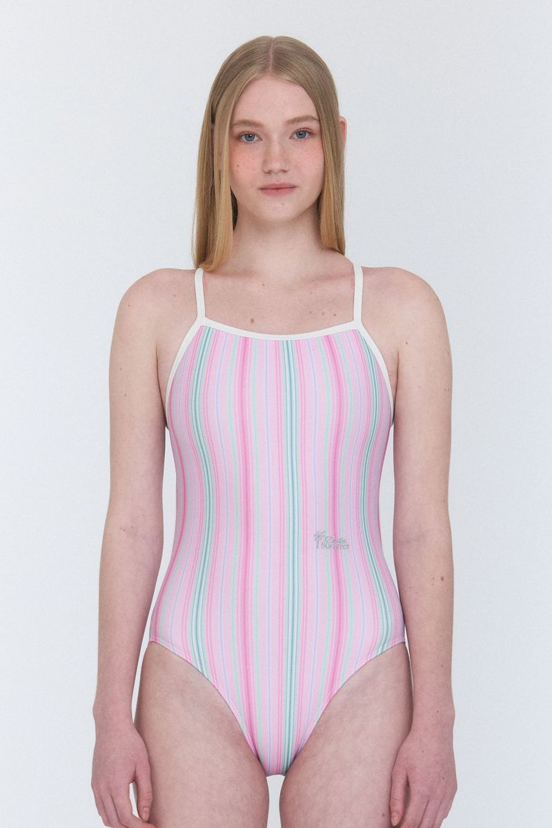 [Milky Stripes_pink candy] One Piece Swimsuit