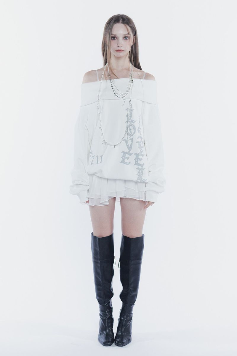 SPELL OFF-SHOULDER SWEATSHIRT white