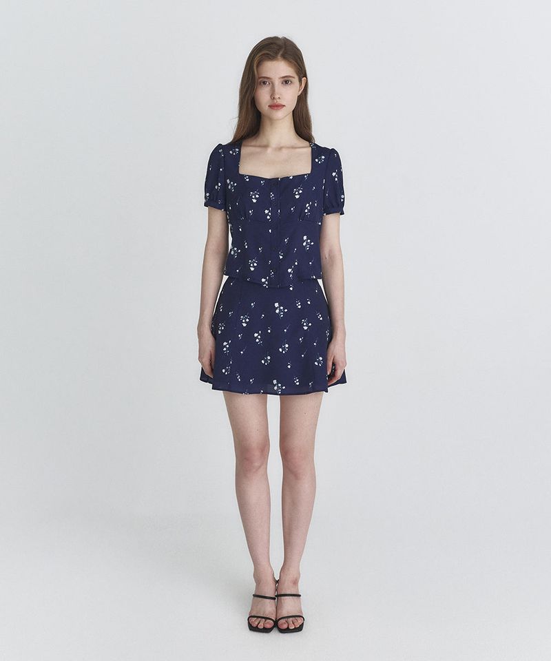 Floral flare skirt (Navy)