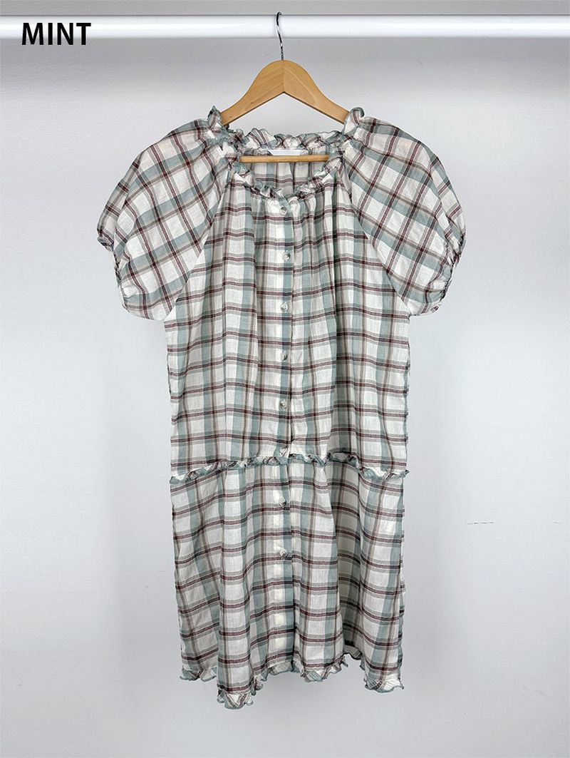 SAGE CHECK FRILL DRESS (2C)