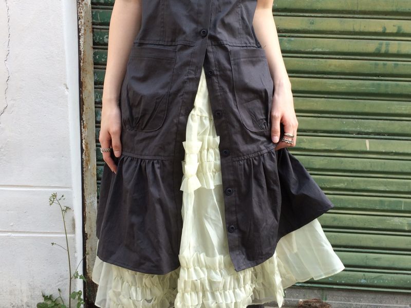 Pocket-line button layered dress