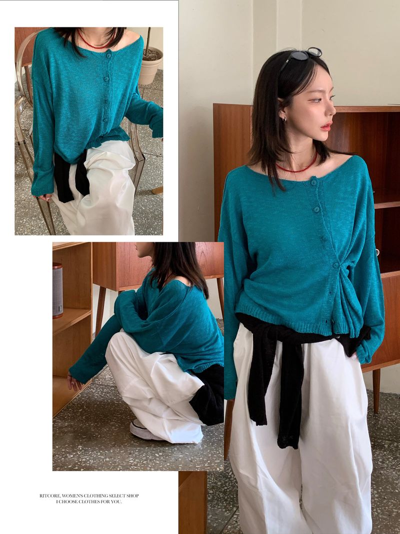 RITCORE（リットコア）の「Slub Knit Two-Way Boat Neck One-Shoulder Cardigan (5c)（Tops）」