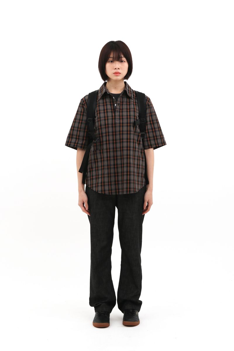  POCKET CHECK HALF SHIRTS (BROWN)
