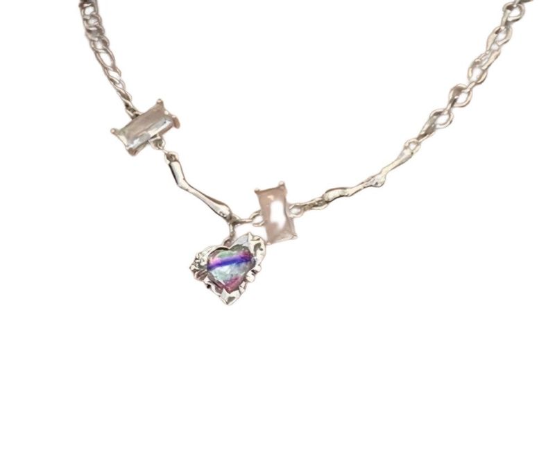 0096 Violet heart stone chain necklace