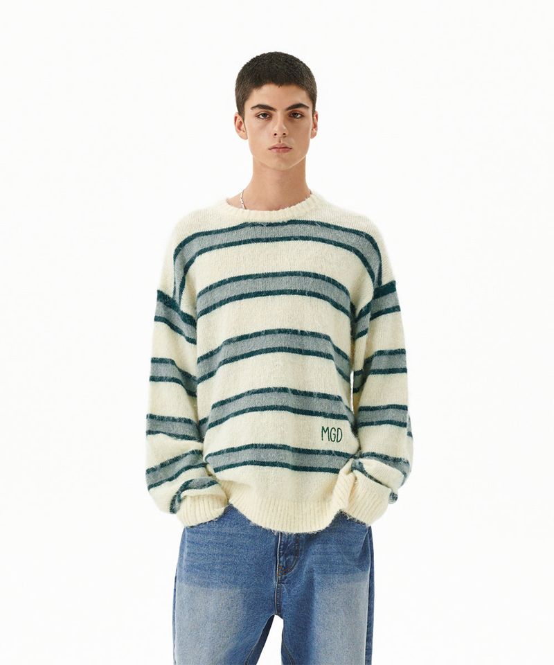 HAIRY STRIPE KNIT SWEATER