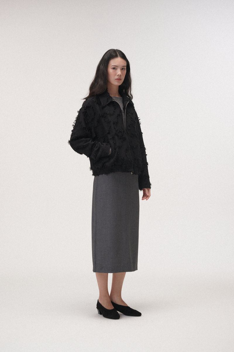 Wool stitch midi skirt (Dark grey)