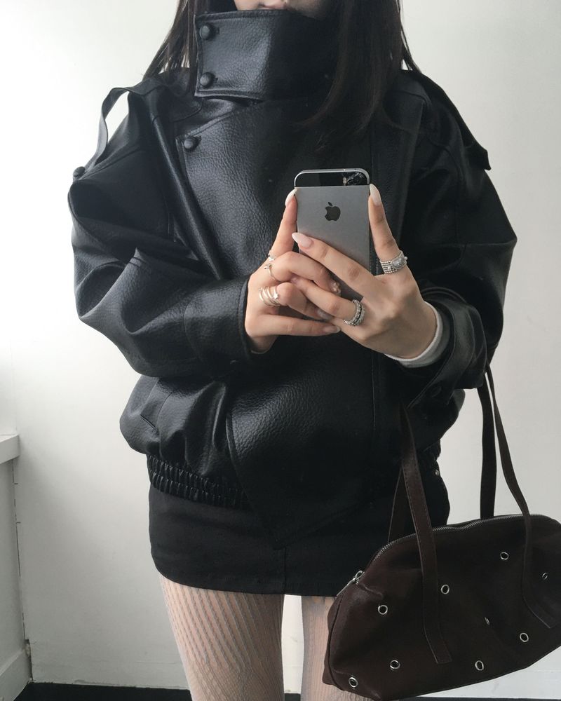 High neck leather jacket