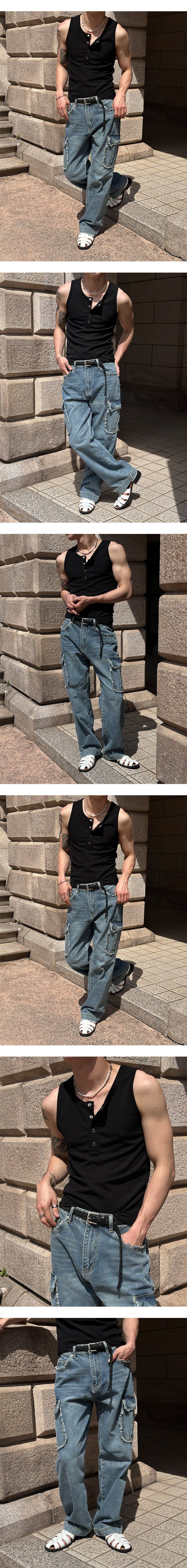 [BASIC ITEM] Henry neck botton sleeveless(3color)