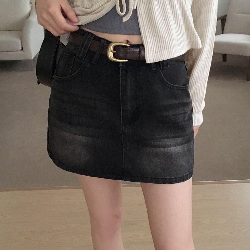 WONDER WONDER（ワンダーワンダー）の「[Belt set] Jerik vintage washed denim mini skirt（Skirts）」