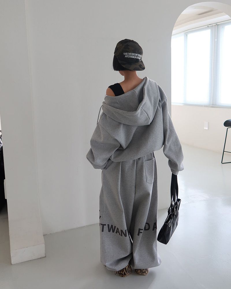 [UNISEX] One-two lettering oversized-fit hooded zip-up jacket