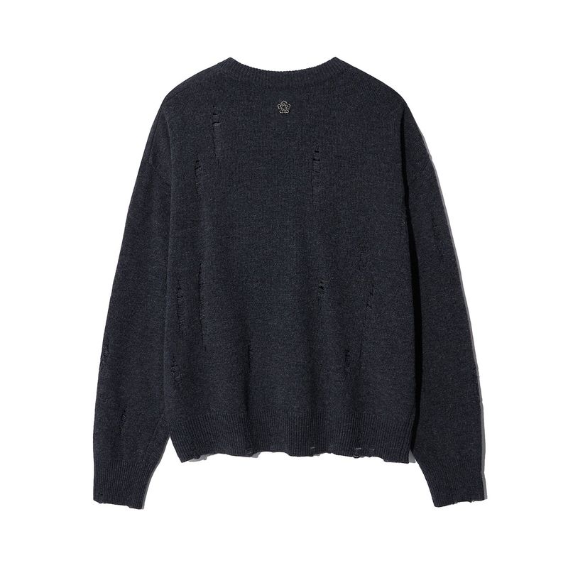 [ULKIN] Damaged Round Knit_Charcoal