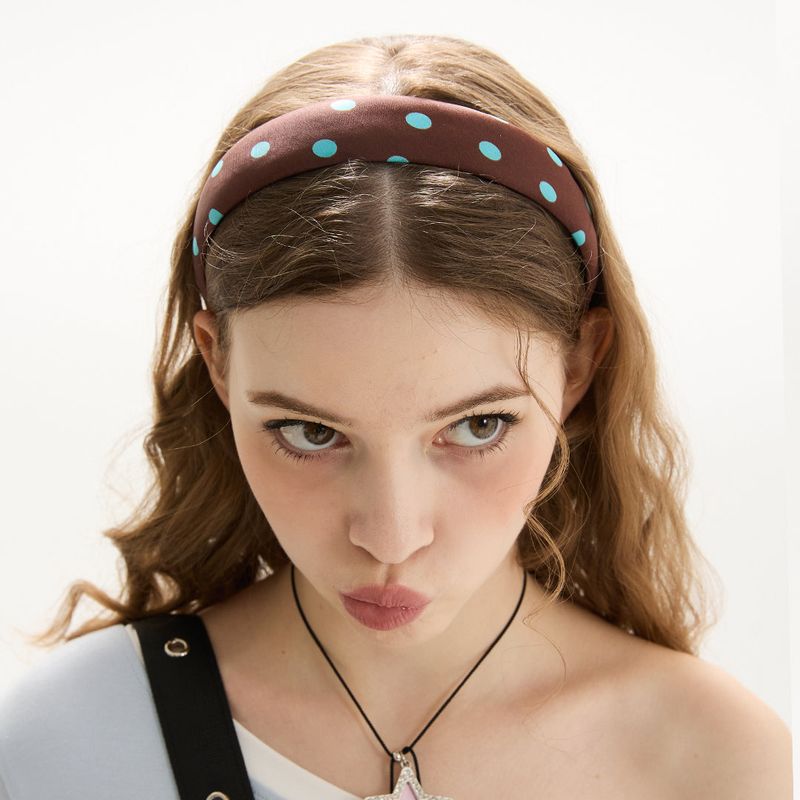 Satin Dot Volume Hairband _ Brown