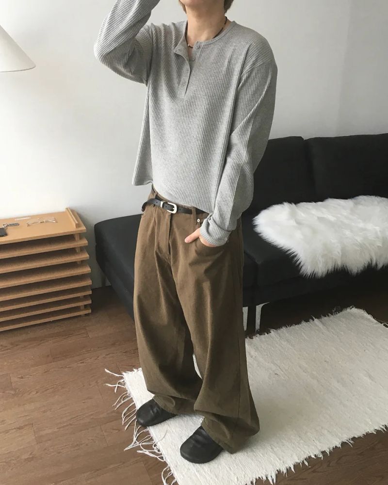 スポヘンリーネックワッフルロングスリーブ T