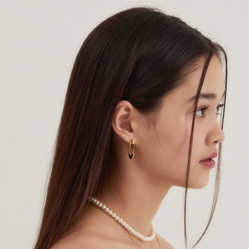 [s925post] heart chain earring