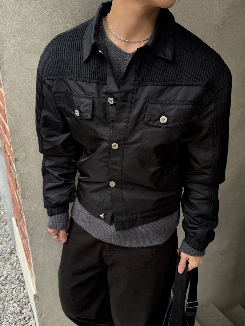 Loin trucker cropped knit jacket