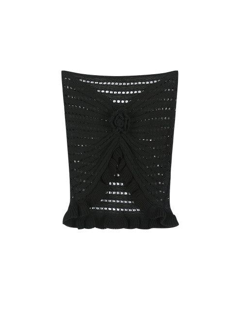 Flower Ruffle knit Top (BLACK)