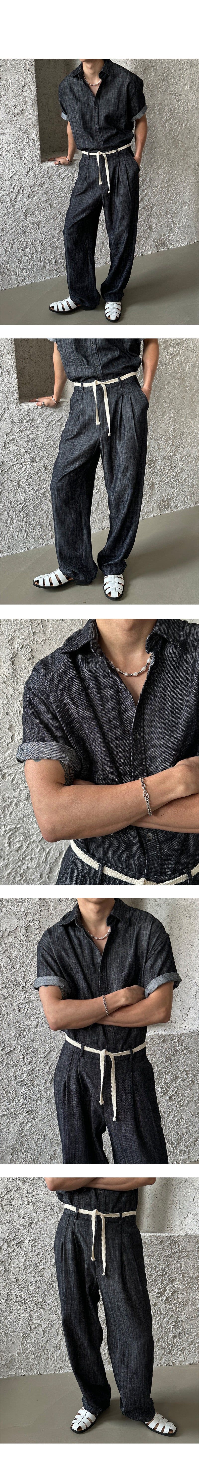 [SET UP] Premium linen string denim shirts (2color)