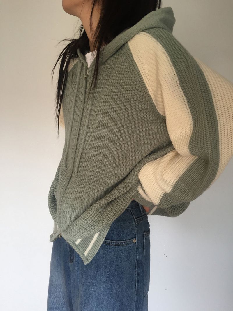 Coloring Hooded Zip-Up Knitwear (4 colors)
