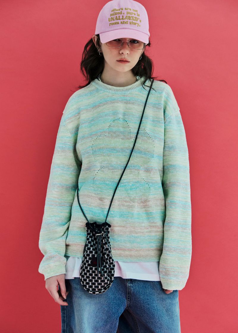 FLOWER GRADATION STRIPE KNIT / LIGHT GREEN