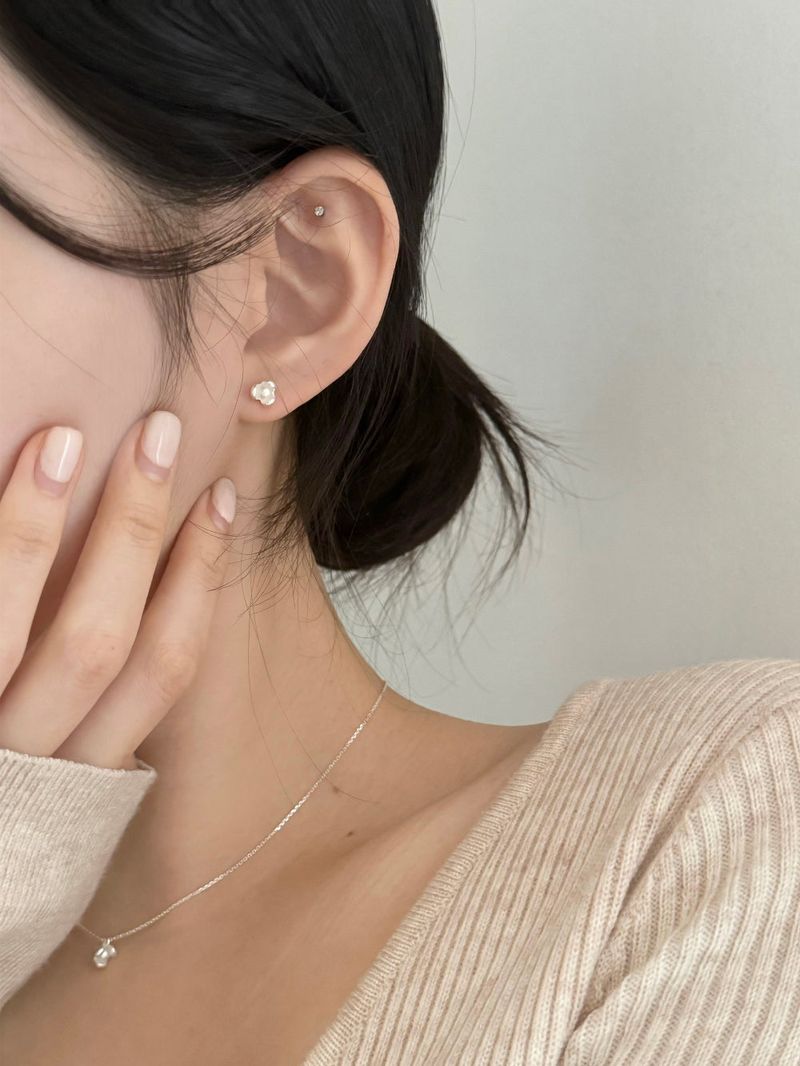 [Silver 925] Mini Pearl Earrings Necklace Set 