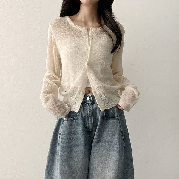 Fluffy💛 Round Knit Pendant Button Cardigan