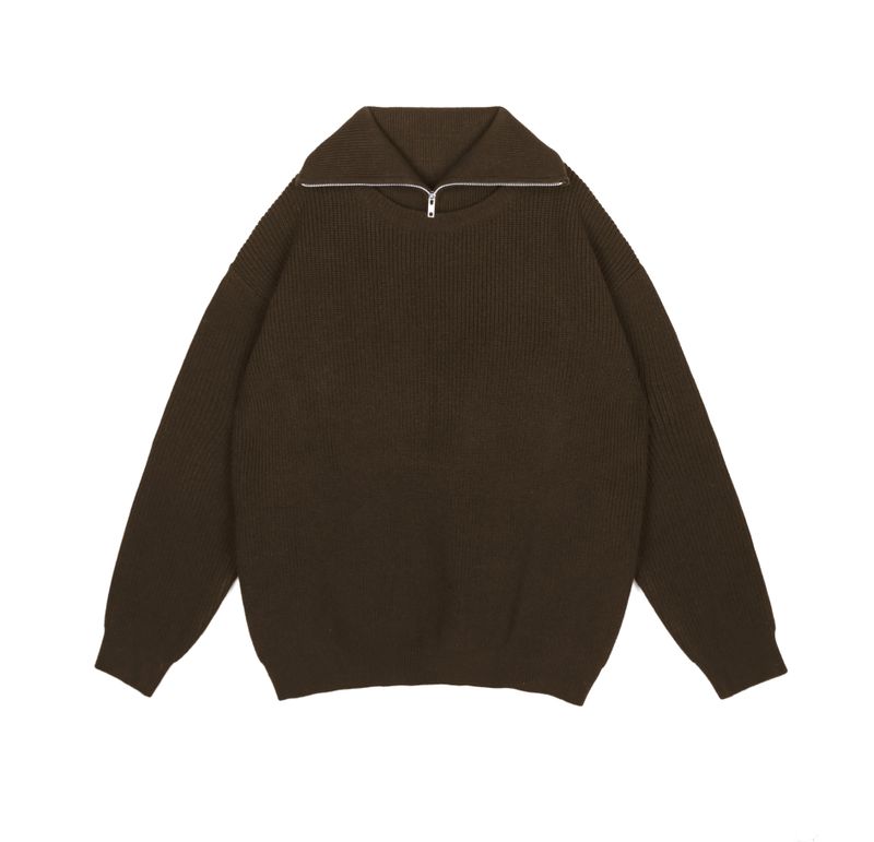 neck warmer wide collar zip-up knit brown