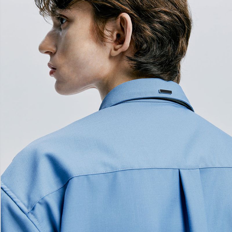 [SLIMTIE SET]fine twill tip half shirt sky blue