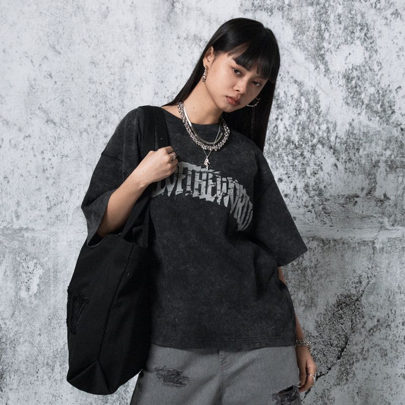 ash-washed logo T-shirt (BLUE)