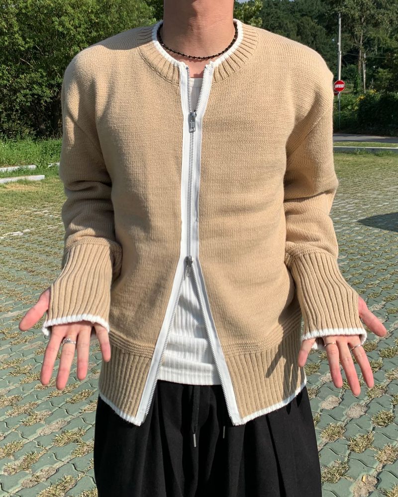 Fingerhole 2-Way Wool Knit Zip-up