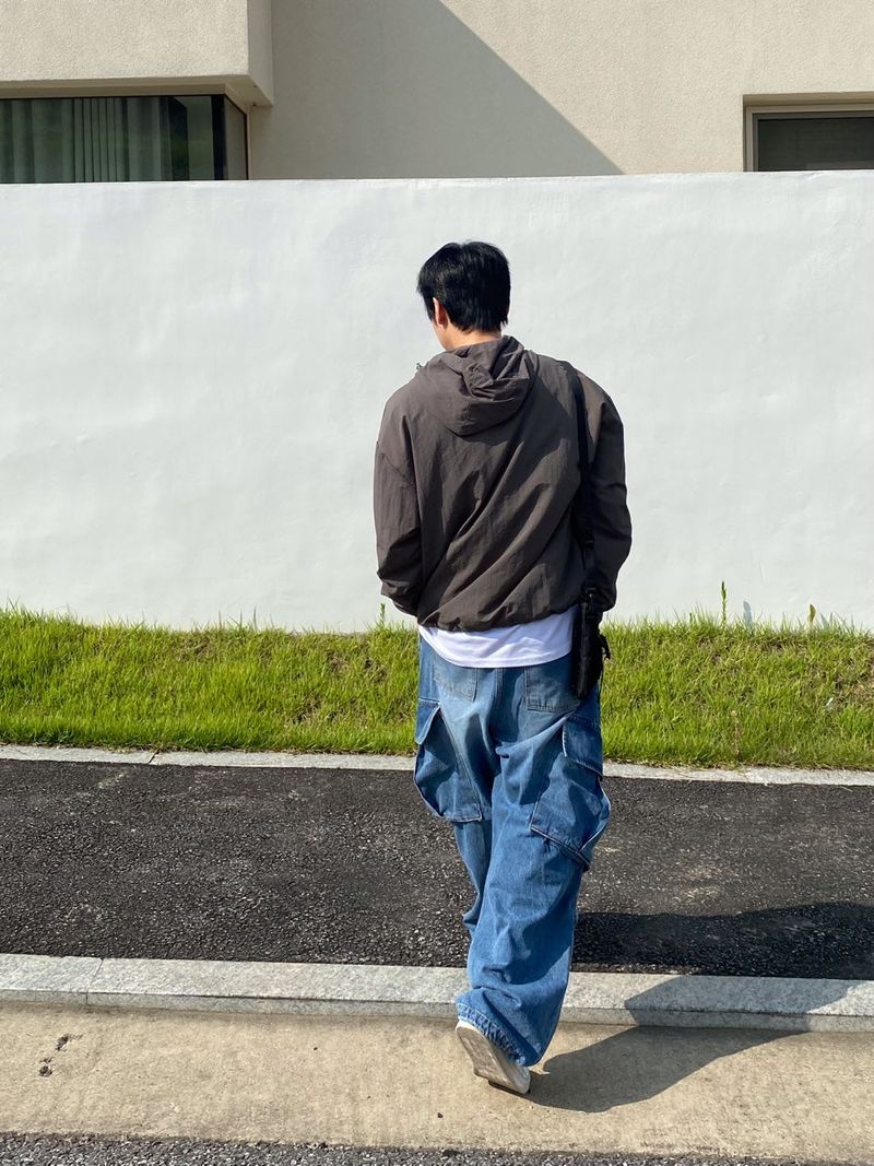 diagonal Washing balloon cargo denim pants 2C