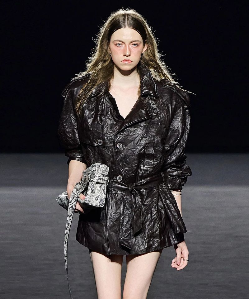 Wrinkled Belted Lambskin Jacket _ Brown