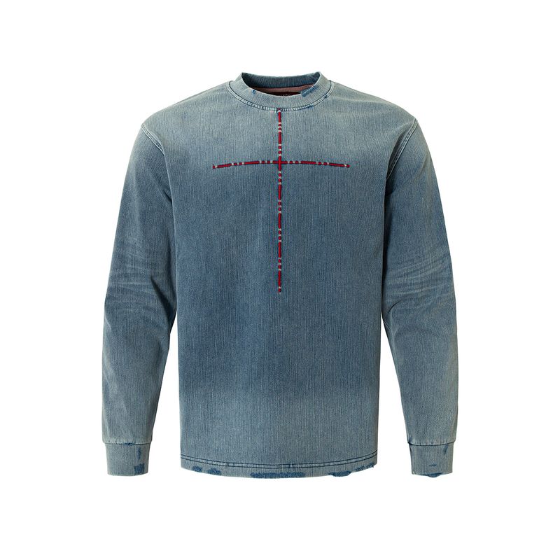 WANGXINGYU（ワンシンユー）の「WASHED KNIT DENIM LONG SHIRT（Tops）」