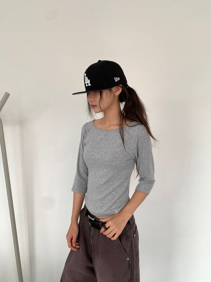 BOAT NECK MID SLEEVE TEE (4C)
