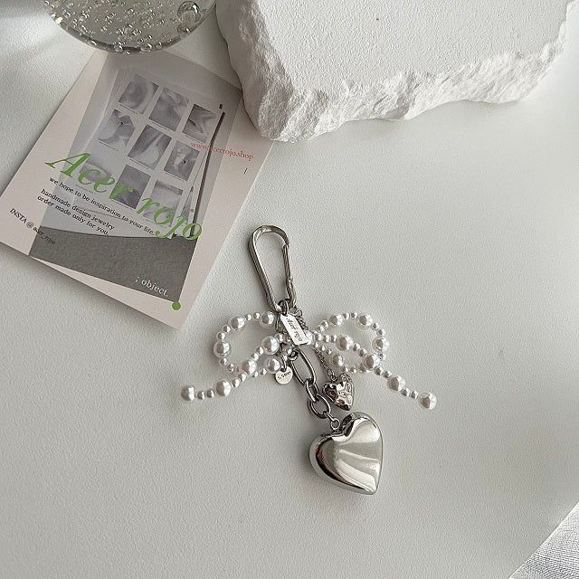 rop Ballet Core Keyring Stainless Steel Titanium Pearl Ribbon Big Heart AirPods Buzz Keyring Keyring