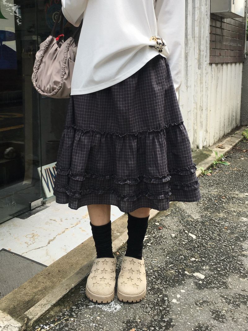 Ello Check Frill Midi Skirt (2c)