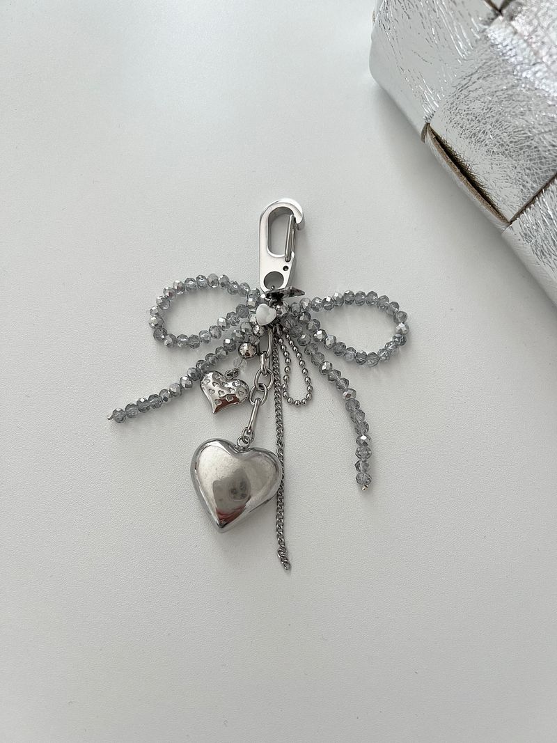 Gra Chic Hip Gray Ribbon Stainless Steel Big Heart Kitchen Chain Keyring Keyring