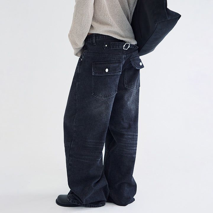 [Made] Senka Bizo Strap Hip Pocket Seam Detail Denim Pants - 4 Colors