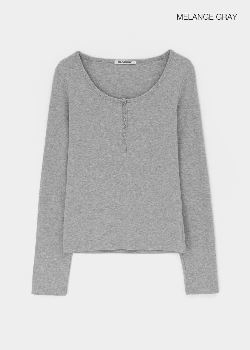 [B-BASIC] Ribbed Henley Neck Long Sleeve Tee (2 SIZE)
