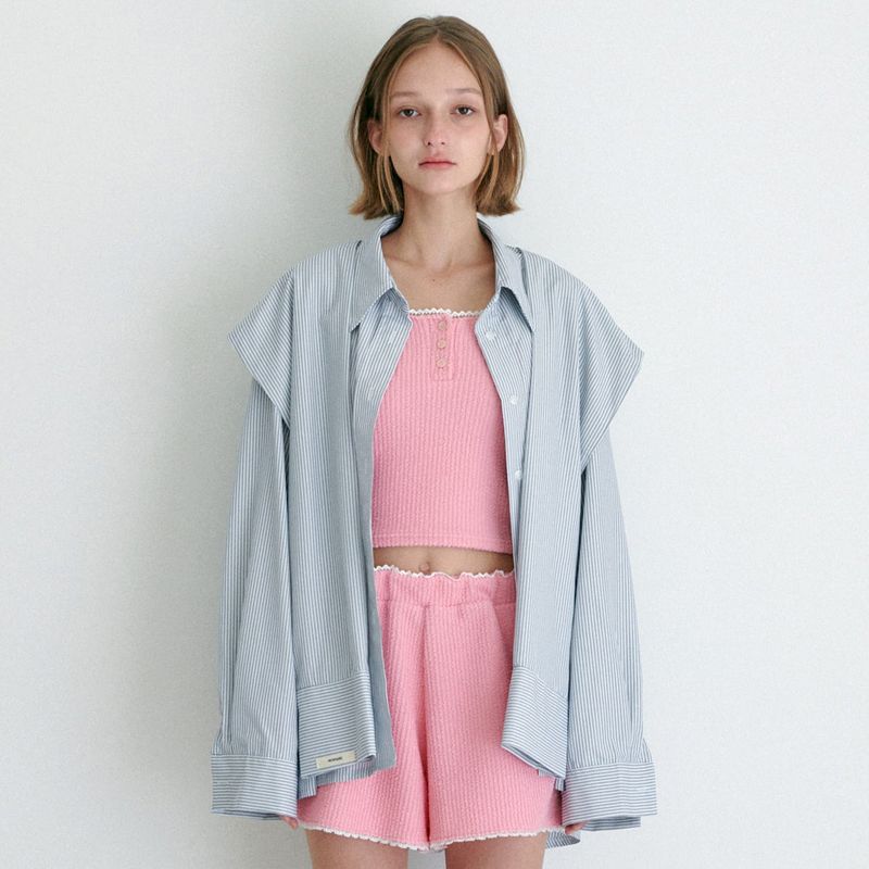 MOIFAIRE（モイフェア）の「 STRIPE SHAWL SHIRT / NAVY（Tops）」
